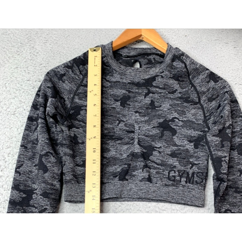 Gymshark Top Womens Size X Small Camo Long Sleeve Black Gray Activewear Gymshark - Picture 2 of 6